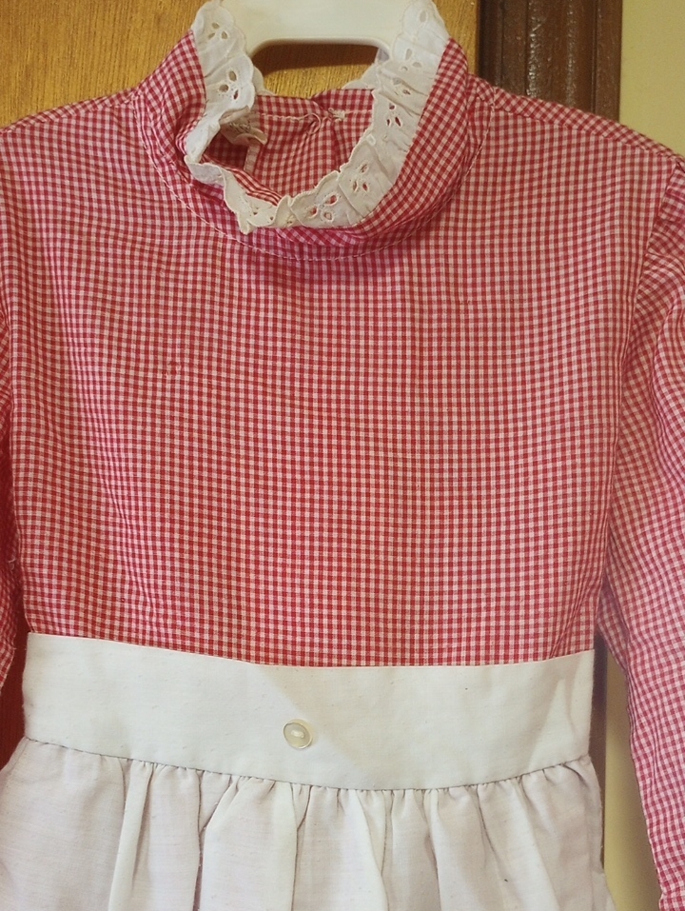 Tiny Folks Classic Vtg Red & White Gingham Dress w/ Apron & Eyelet Trim, Sz 5